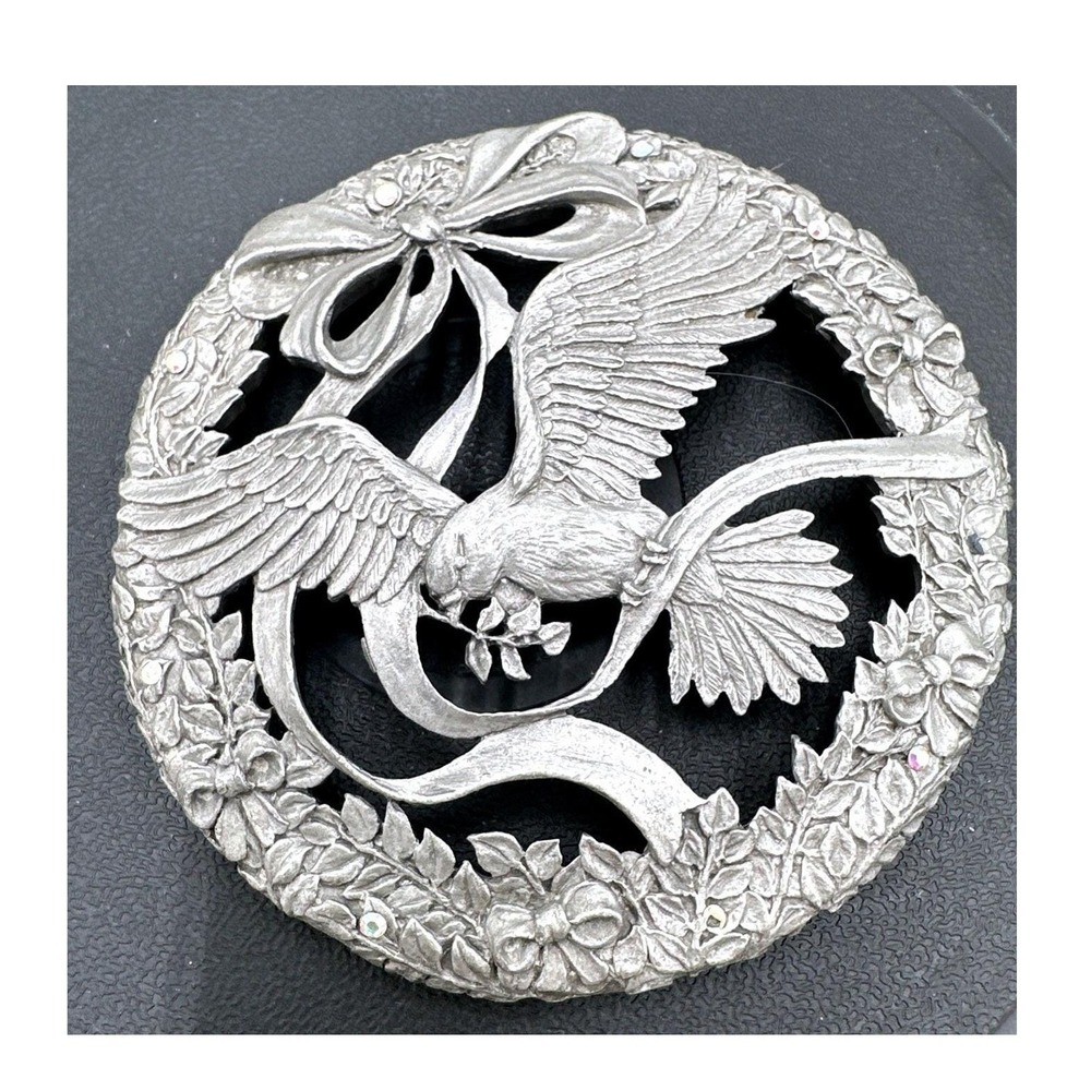 Rawcliffe Pewter 1989 Eagle Wreath Round Trivet Decorative‎ Plate PC 2802 Silver